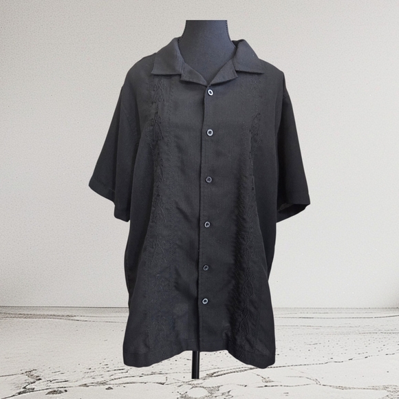 Denver Hayes Black Casual Button Down Shirt With Embroidery Size Med - Picture 1 of 5